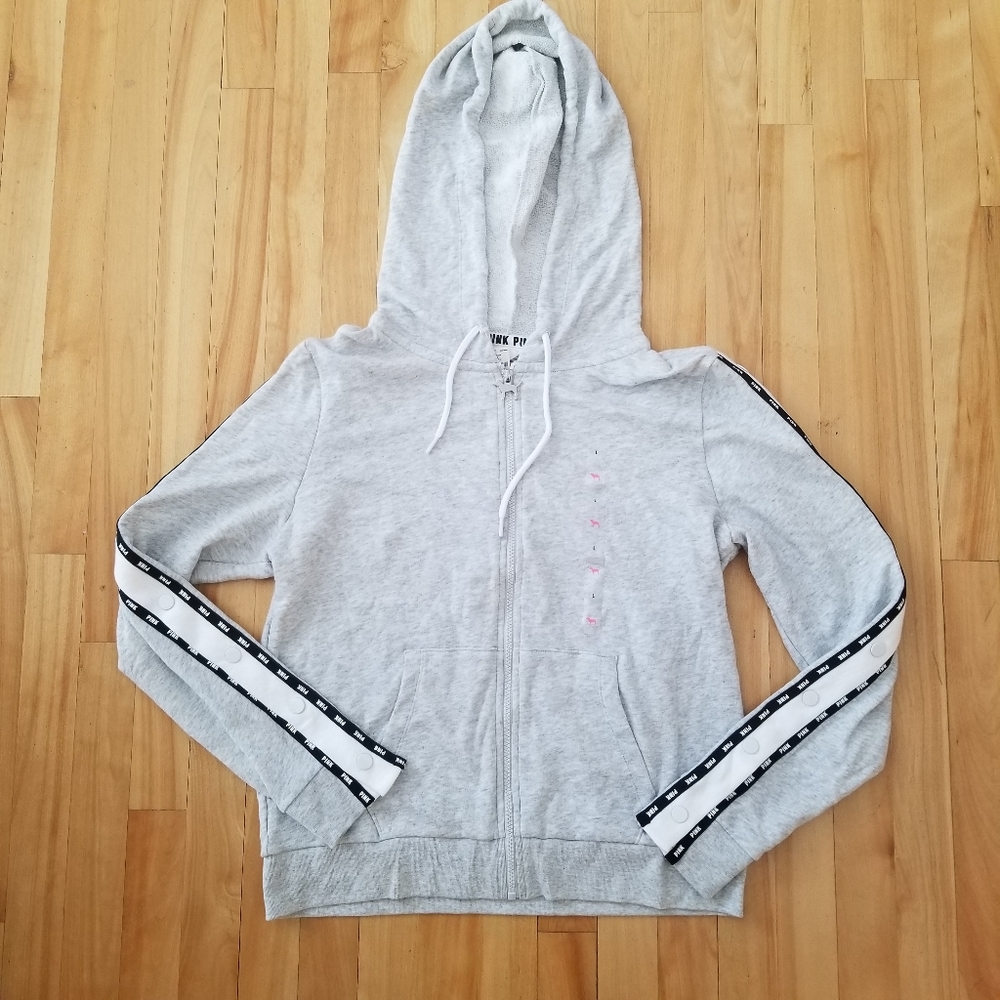 NWT PINK Zip Up Sweatshirt Button Sleeves Size L